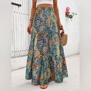 New Bohemian Women's Hawaiian Paisley Print A-Line Maxi Skirt Size M Us (6)